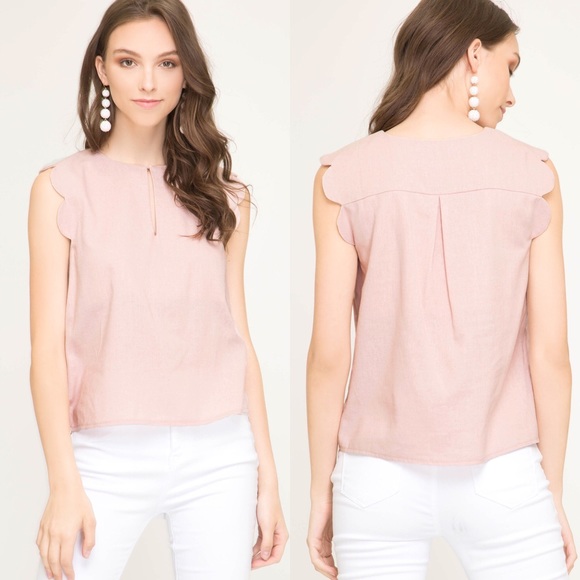 She and Sky Tops - FINAL SALE! Scalloped Sleeveless Top in Blush Pink